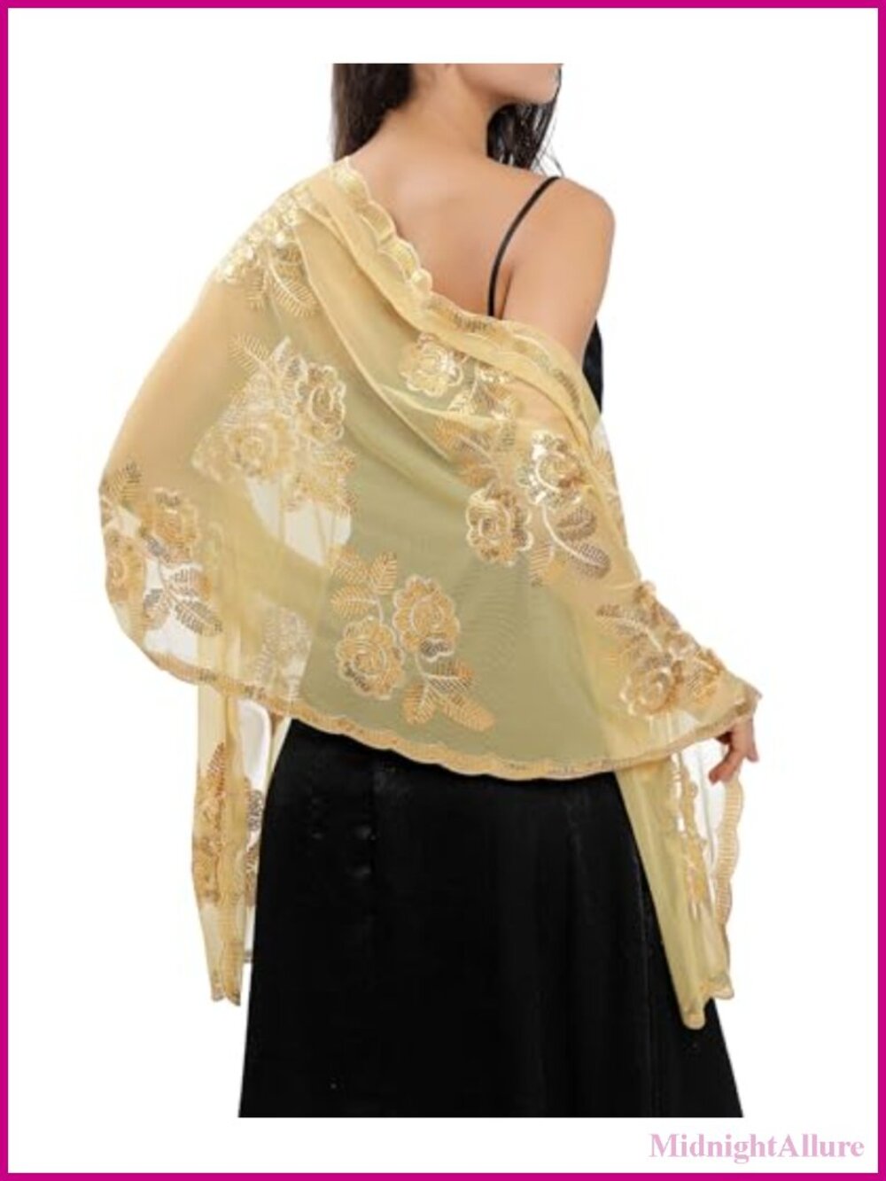 Embroidered Lace Sequin Floral Chiffon Shawl Wrap Evening Formal Wedding